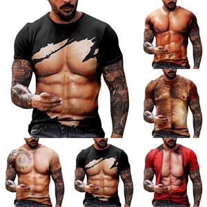 Ren Bag Gespierd 3D-T-shirt voor heren met korte mouwen, buikspier, casual trui met korte mouwen L zwart