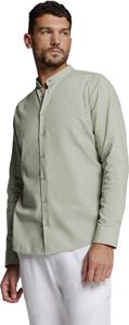 No Excess Shirt granddad solid with linen light army