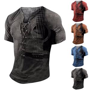 Ximalaya (Qunide) Muziekvrije tijd voor heren, comfortabel top met korte mouwen, kraagloos T-shirt met korte mouwen en print M