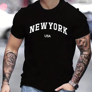 Enter Boutique Sports Clothing Collection Heren Zomer New York Usa Bedrukt 100% Katoen Groot Los Ronde Hals Korte Mouw T-shirt Top XS zwart