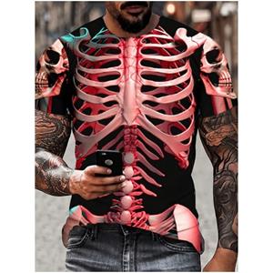 ETST 06 Funny Bones T-shirt voor heren Casual T-shirts 3D-schedelprint Korte mouw T-shirt Herenkleding Zomer Ronde hals Oversized tops S