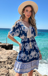 Jurkjes Bohemian Jurk Tess Navy