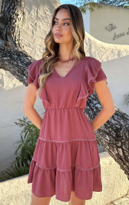 Jurkjes Ruches V-Hals Jurk Lexi Dust Roze