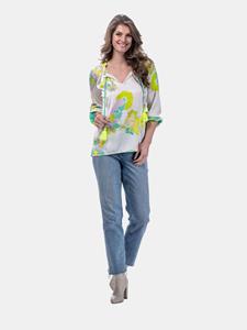 Mucho Gusto  blouse milano groen blauw bloem elegantie