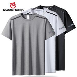 Queshark Sneldrogend sport-T-shirt voor heren, elastisch, los, training, fitness, hardlopen, wandelen, gym, tanktops, shirt met korte mouwen, zomer MM417 S wit