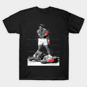 SPORTS TRIP Men Black Print T-shirt Super Large TShirt Muhammad Ali No-Cut Transfer Paper Print Cotton Tshirt L zwart