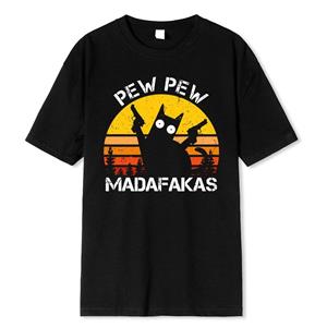 Comfortable season Pew Pew Madafakas Kat Met Twee Pistolen Afdrukken Heren T-shirts Zomer Katoenen T-shirts Ademende Losse Kleding Hip Hop Straat T-shirts S beige