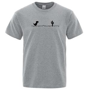 Comfortable season Heren T-shirts Bedrukte Dinosaurus Cactus Grappige Tops Zomer Katoenen T-shirt voor Heren Casual O-hals T-shirts Streetwear Basic Top S beige