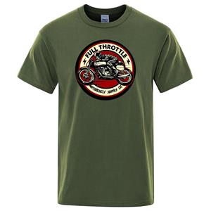 Comfortable season Full Throttle Cafe Racer Rockabilly Biker Bedrukt T-shirt Heren Mode Casual Korte Mouw Losse Katoenen T-shirt Zomer Losse T-shirts S beige