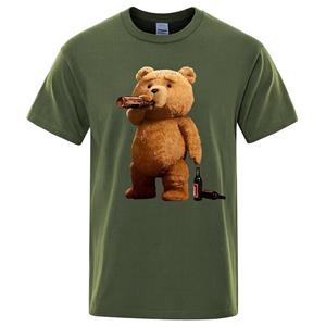 Comfortable season Mooie Ted Beer Drink Bier Poster Grappig Gedrukt T-shirt Mannen Mode Casual Korte Mouwen Losse Oversize Tee Straat Hip Hop tops S beige