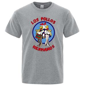 Comfortable season LOS POLLOS Hermanos Grappig bedrukt T-shirt Herenmode Casual Korte mouwen Zomer Katoen Ademend T-shirt Chicken Brothers Tee S beige
