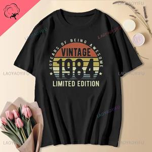 Comfortable season 1984 40e 40 jaar oude gelimiteerde editie vintage katoenen T-shirt mannen vrouwen verjaardag jubileum T-shirts cadeau korte mouwen T-shirts tops S beige