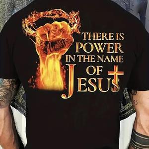 Comfortable season Heren T-shirt Jezus Christus Terug Bedrukking T-shirt Mode Grafische Tops Cadeau voor Christelijke Jezus Streetwear Oversized Y2k Kleding S beige