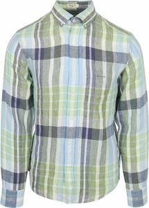 Gant Overhemd Linnen Ruiten Blauw Groen