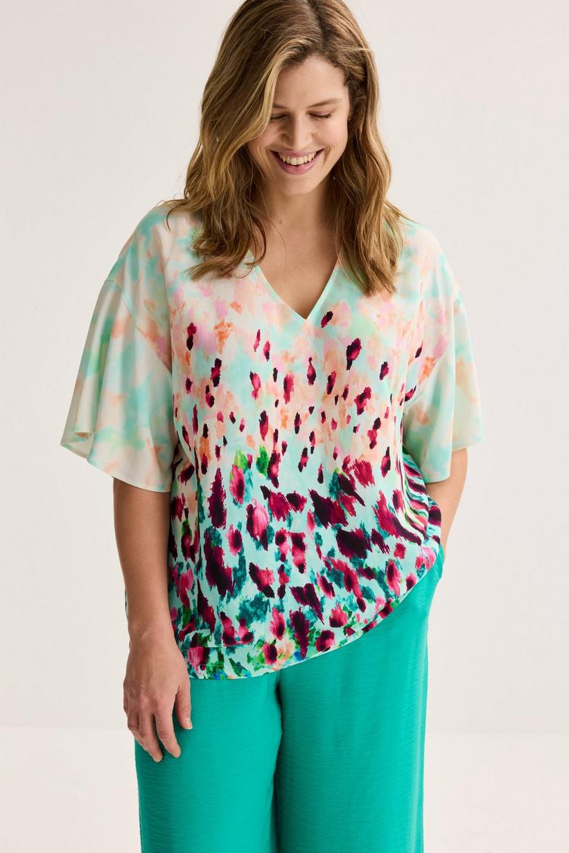 Mayerline V-halsblouse In Crêpe Met Klokmouw
