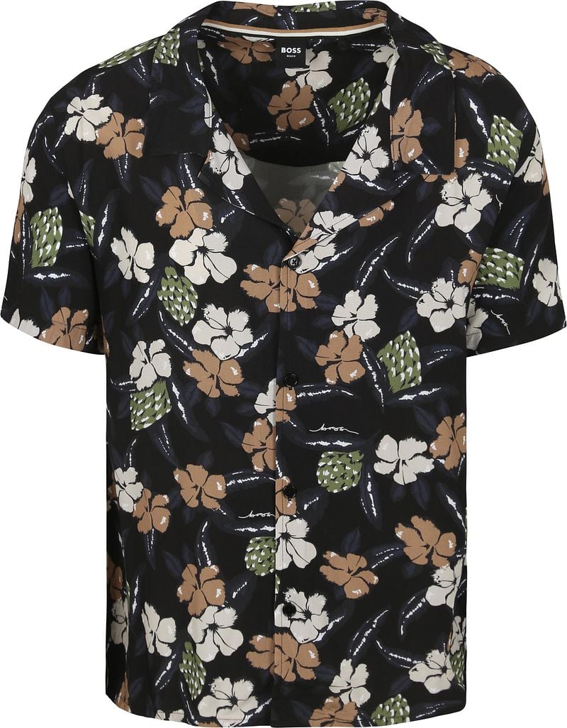 Boss Beach Overhemd Bloem Zwart