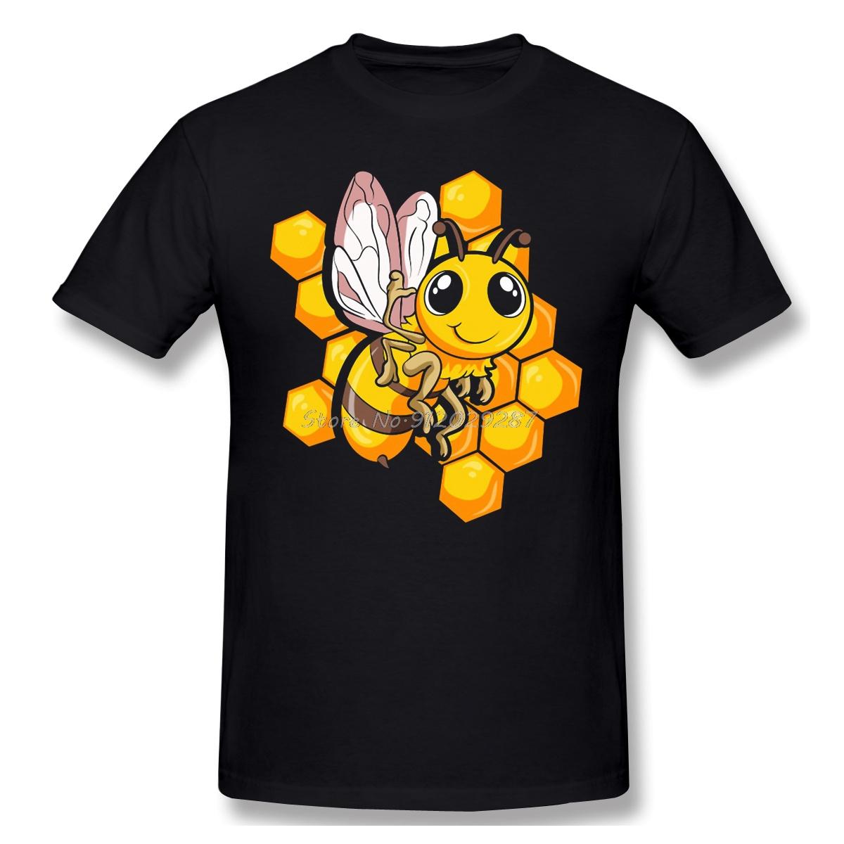 HerSight Katoenen schattig bijenontwerp shirt heren katoenen korte zomermouw T-shirt schattig gezond bij grappig humor dier casual los T-shirt S zwart