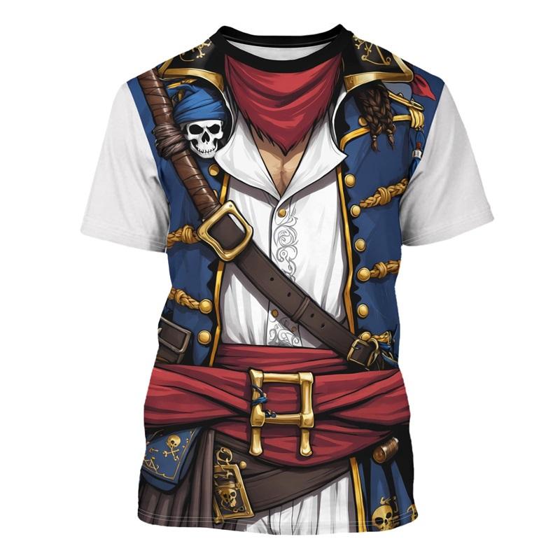 ETST WENDY 005 DE Piratenkapitein Grafisch T-shirt voor heren Grappig Cosplay-kostuum Ronde hals Korte mouwen Smoking T-shirt T-shirt Nieuw in Casual T-shirt Top XL