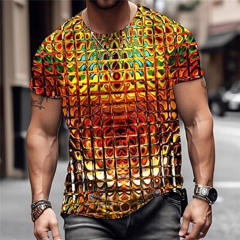 Kukebang Heren T-shirt Grafisch Geometrisch Metallic Shirt Ronde Hals Kleding Kleding 3D Print Outdoor Dagelijkse Print Vintage Korte Mouw S