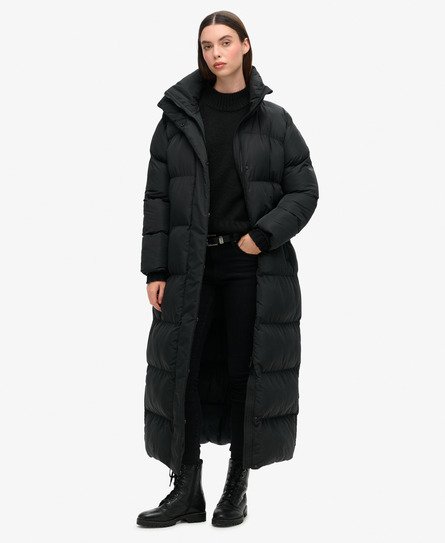 Superdry Vrouwen Maxi Lange Pufferjas Zwart