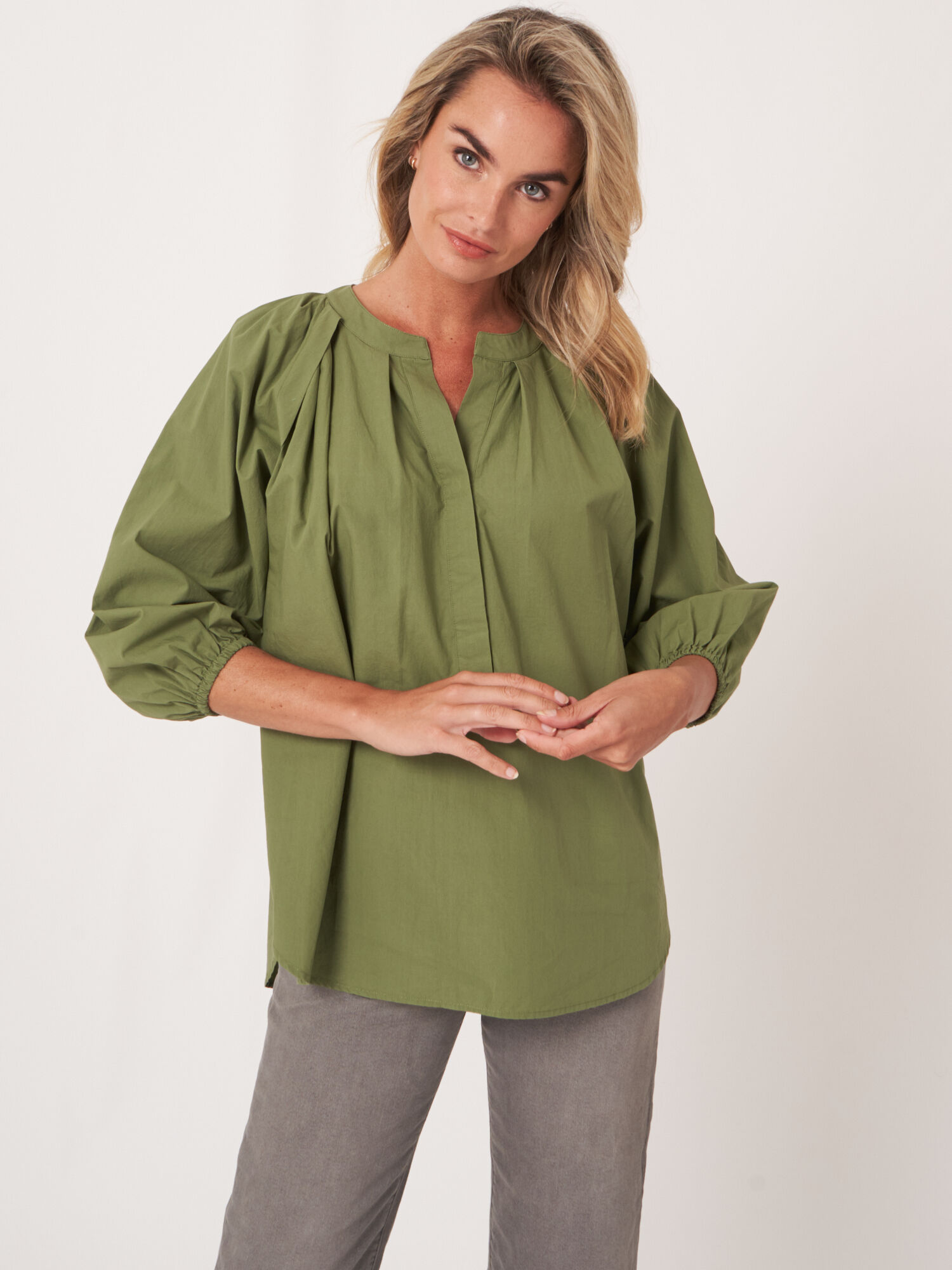 REPEAT cashmere Losse katoenen blouse met 3/4 raglan pofmouwen