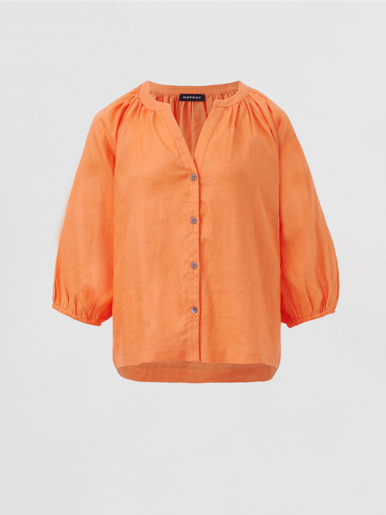 REPEAT cashmere Geknoopte linnen blouse met pofmouw