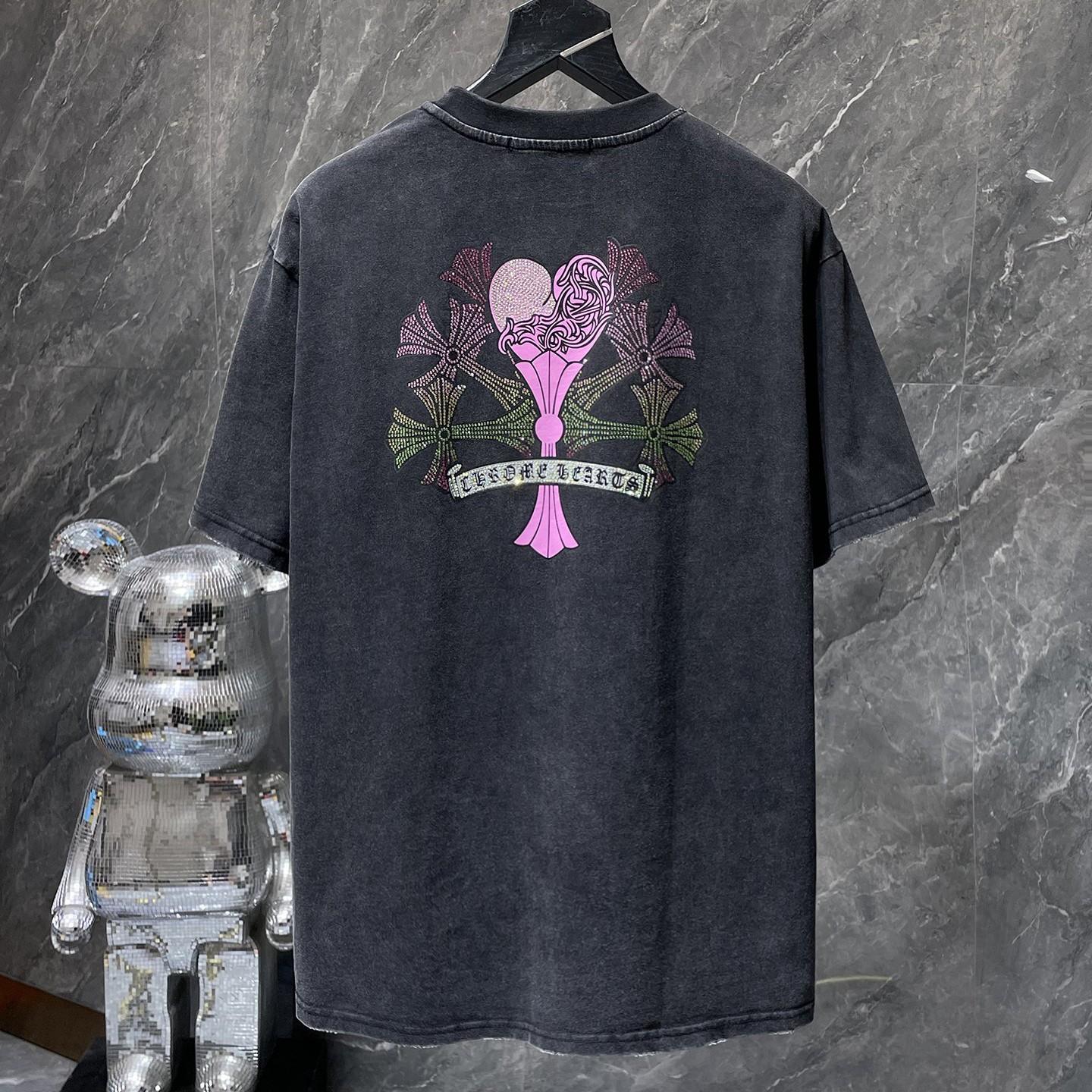 Chrome Hearts GZ-8928  2025 Zomer Nieuw Hoogwaardig Katoen Ronde Hals Los Groot Maat Heren en Dames T-shirt Koppel T-shirt S zwart