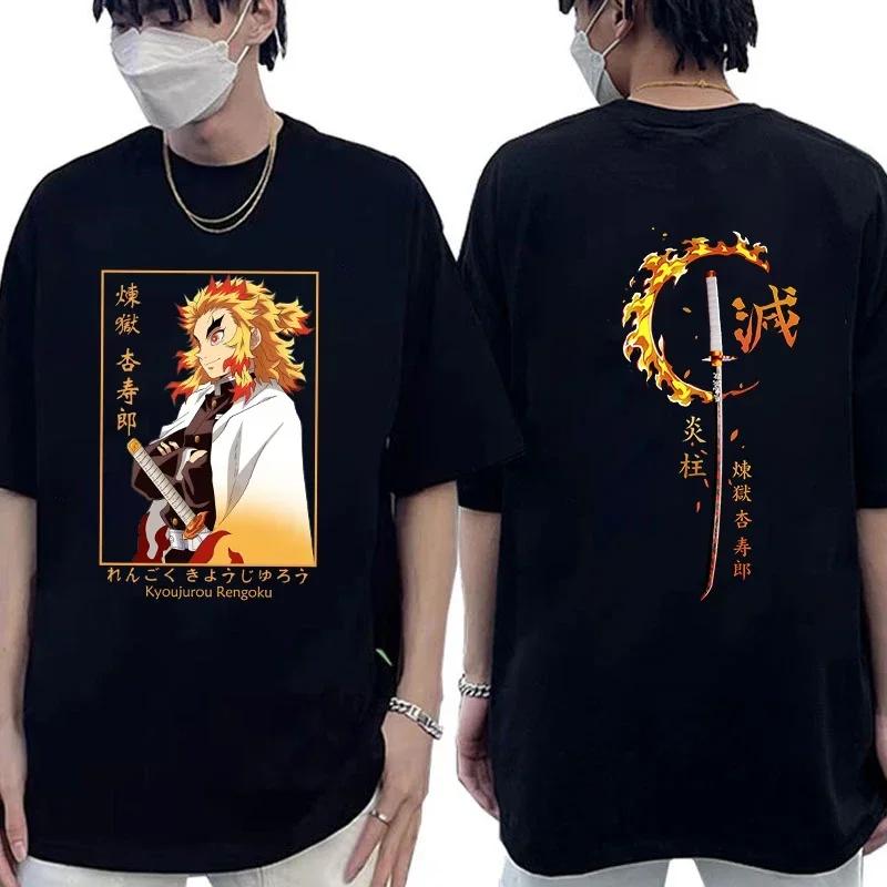 Comfortable season Heren Rengoku Kyoujurou Anime Print Korte Mouw T-shirt Casual Ronde Hals Zomer Unisex Top Oversized T-shirt Grafische T-shirts S