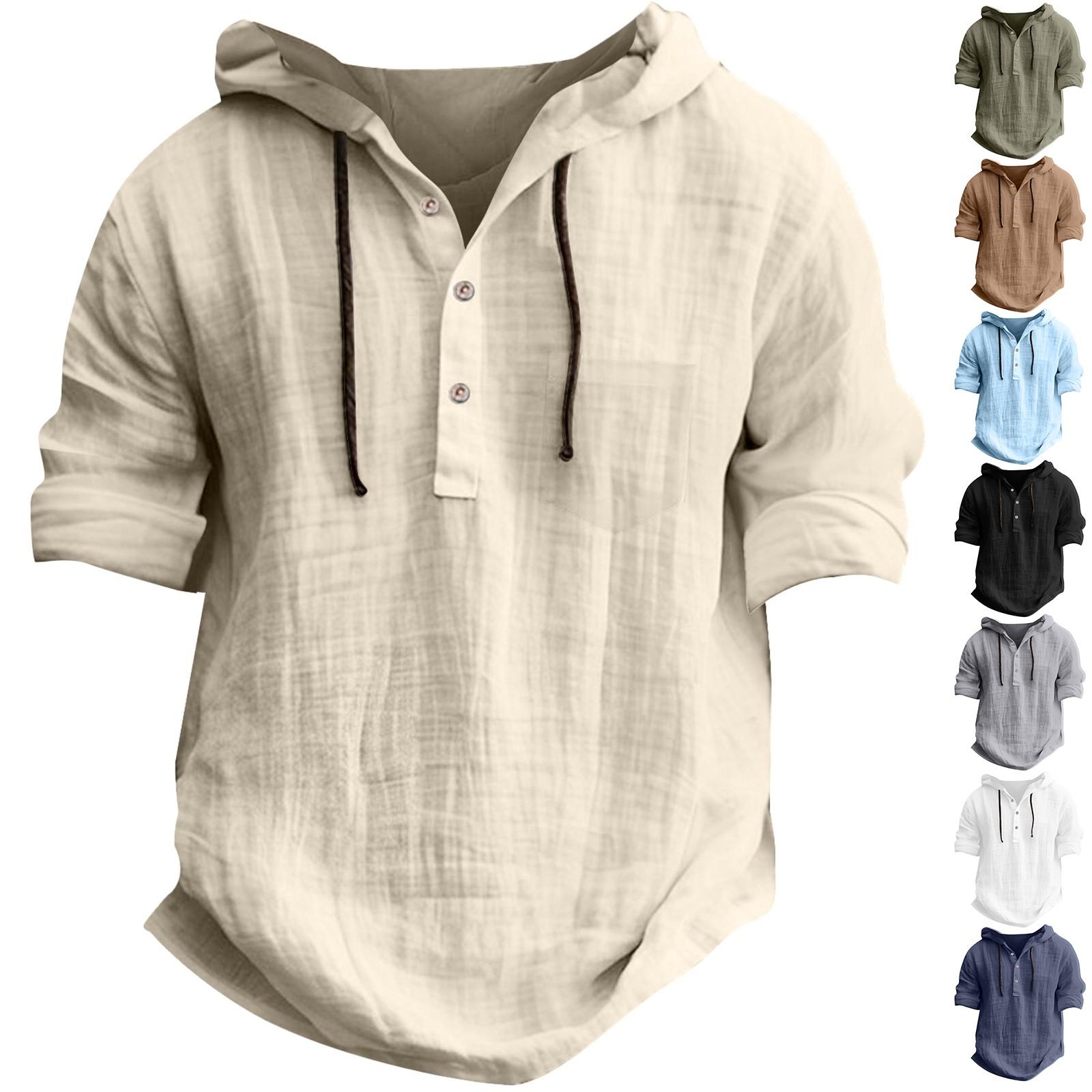 Hong Hollyland Heren hoodie met korte mouwen, zomers katoen, hennep, katoen, dun, casual, effen kleur, los XXXL koffie