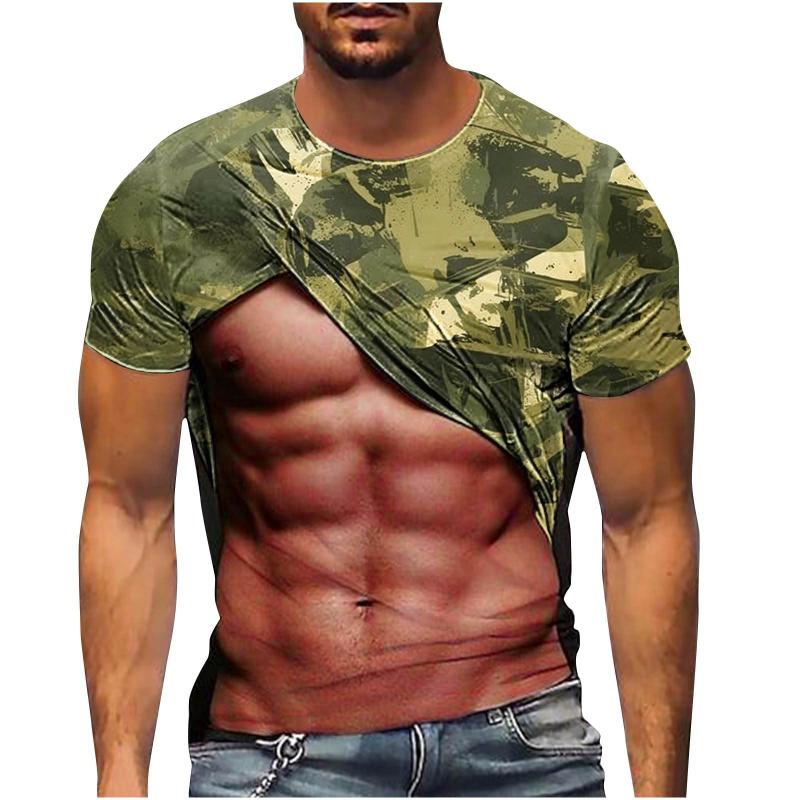 ETST 03 Men's T-Shirt New Fashion Fake Muscle Camouflage Pattern 3D Printed Funny T Shirt Summer Hip Pop Street Short Sleeve Male Tees S