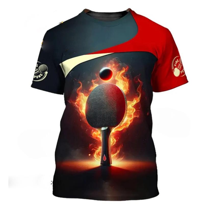 Zengyanqin02 Tafeltennis-treinuniform T-shirt voor heren en dames, grappige 3D-print, korte mouwen, pingpong-hobby, sport, ronde hals, mode-T-shirt XXS