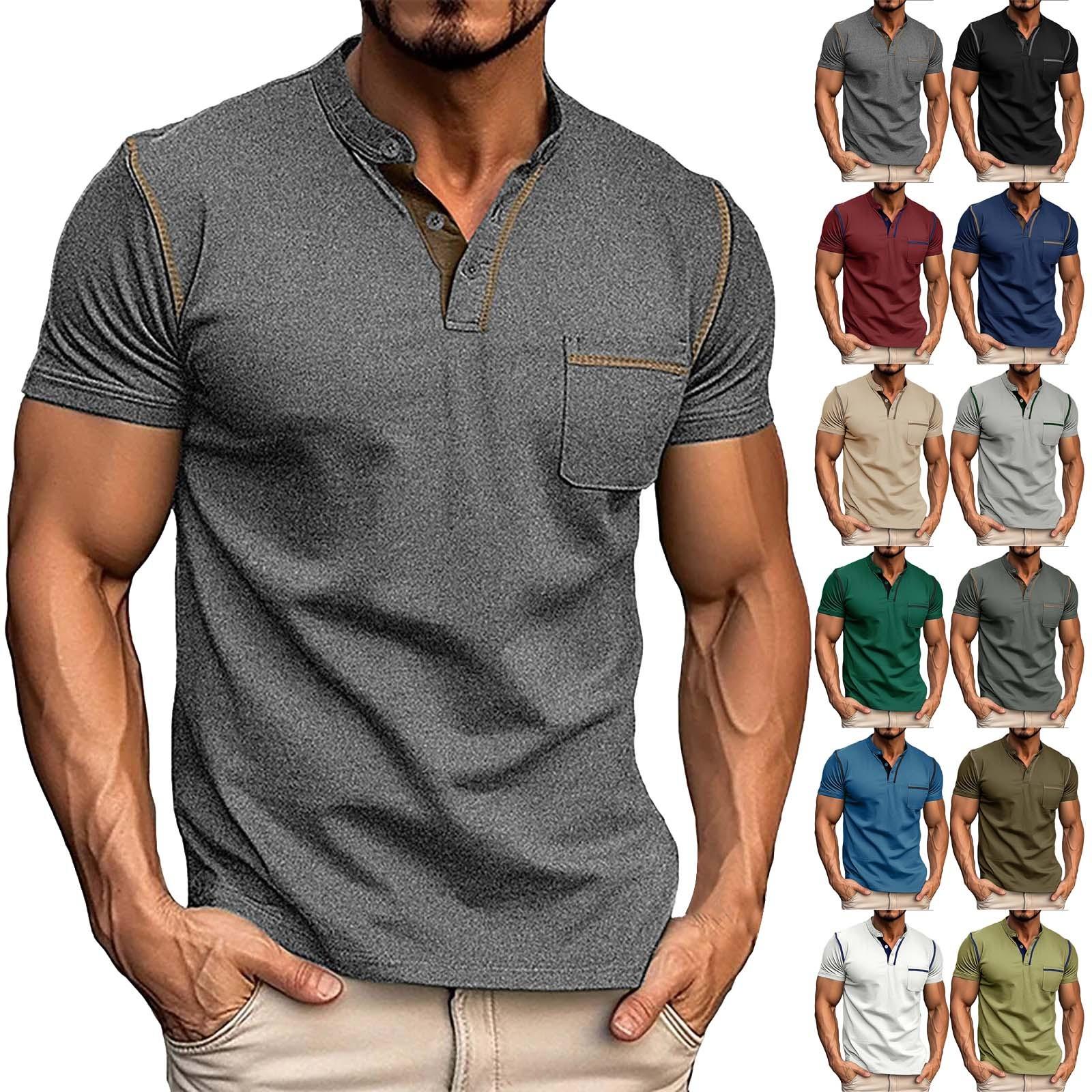Challenge Heren ronde hals korte mouwen halflange basis shirt top modieus contrasterende kleur T-shirt L