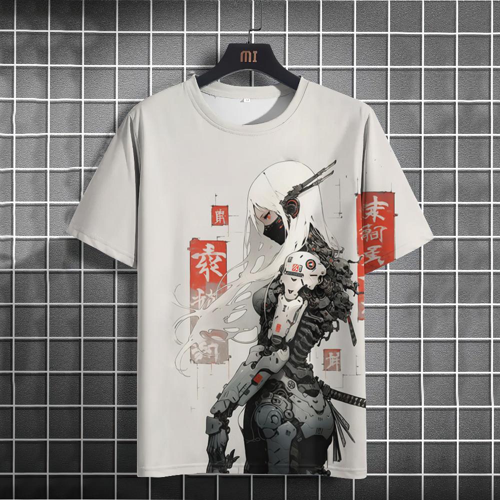 Etst 003 Japans T-shirt voor heren, mechanische karakters, grafische T-shirts, korte mouwen, bedrukte T-shirts, outdoor, oversized herenkleding, tops S