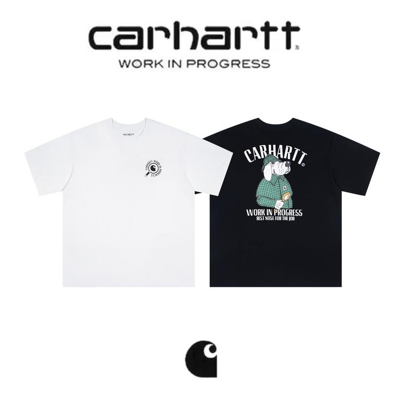 Carhartt 2025 Zomer Nieuw Heren en Dames Katoenen Losse Ronde Hals Nieuw Detective Patroon Print T-shirt M wit