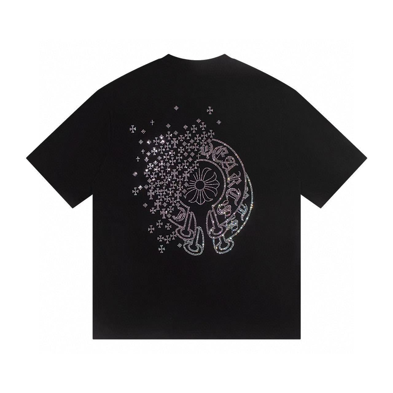 Chrome Hearts W393  2025 Summer New High Quality Cotton Round Neck Loose Large Size T-shirt Couple T-shirt S zwart