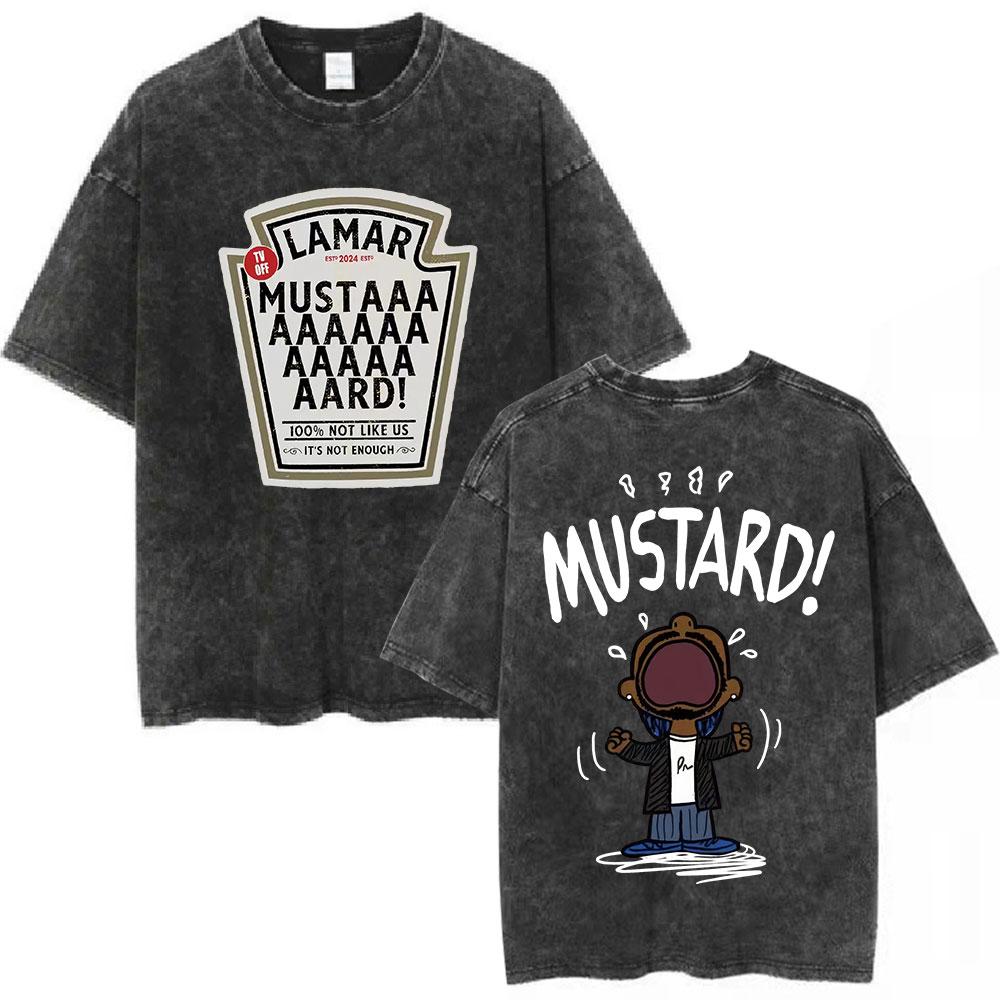 Washed Vintage T Shirt Exclusive NO.1 Rapper Kendrick Lamar Mosterd Vintage Gewassen T-shirts Korte Mouw T-shirt Heren Casual Katoenen Oversized T-shirt S