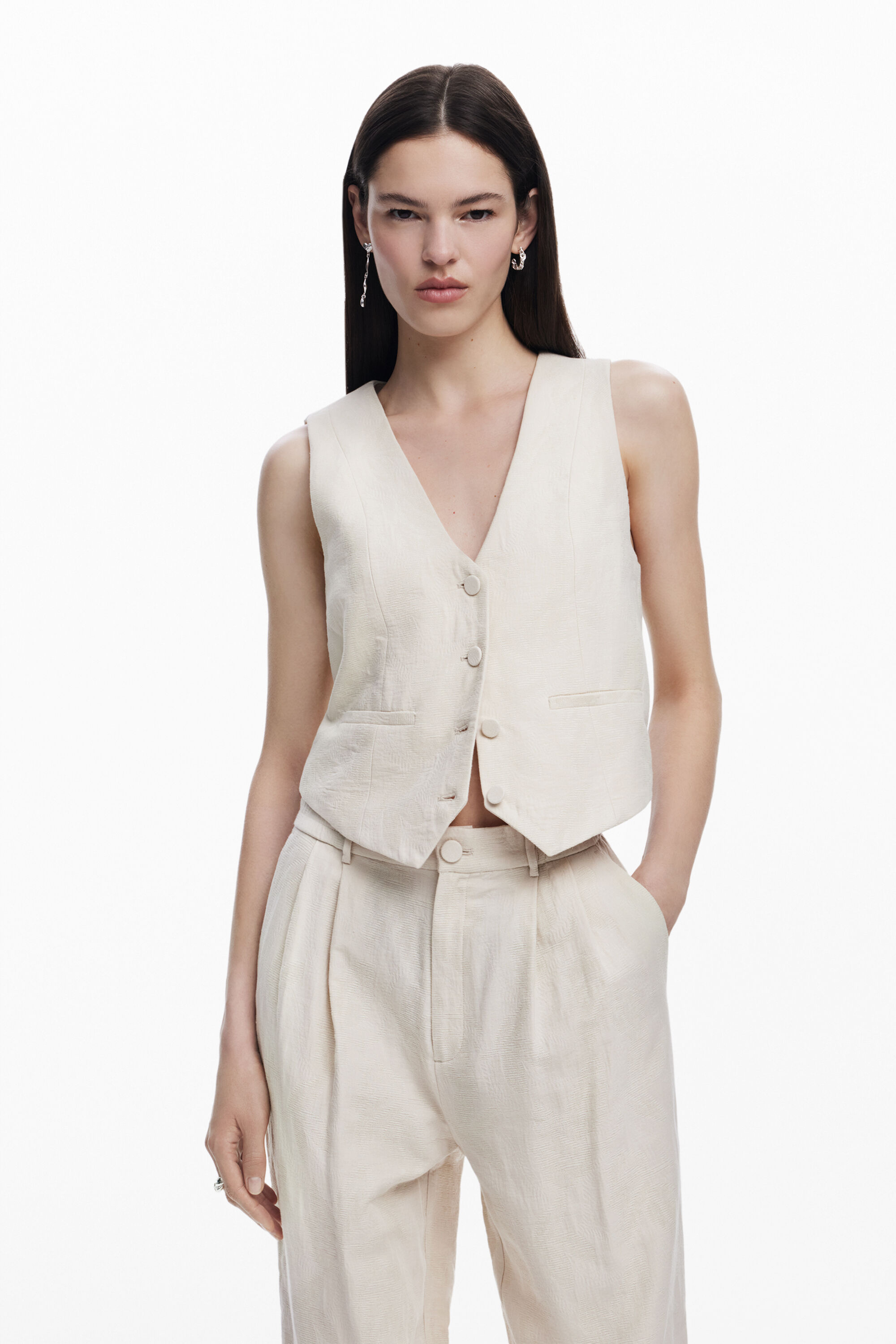 Desigual Bladeren gilet - WHITE