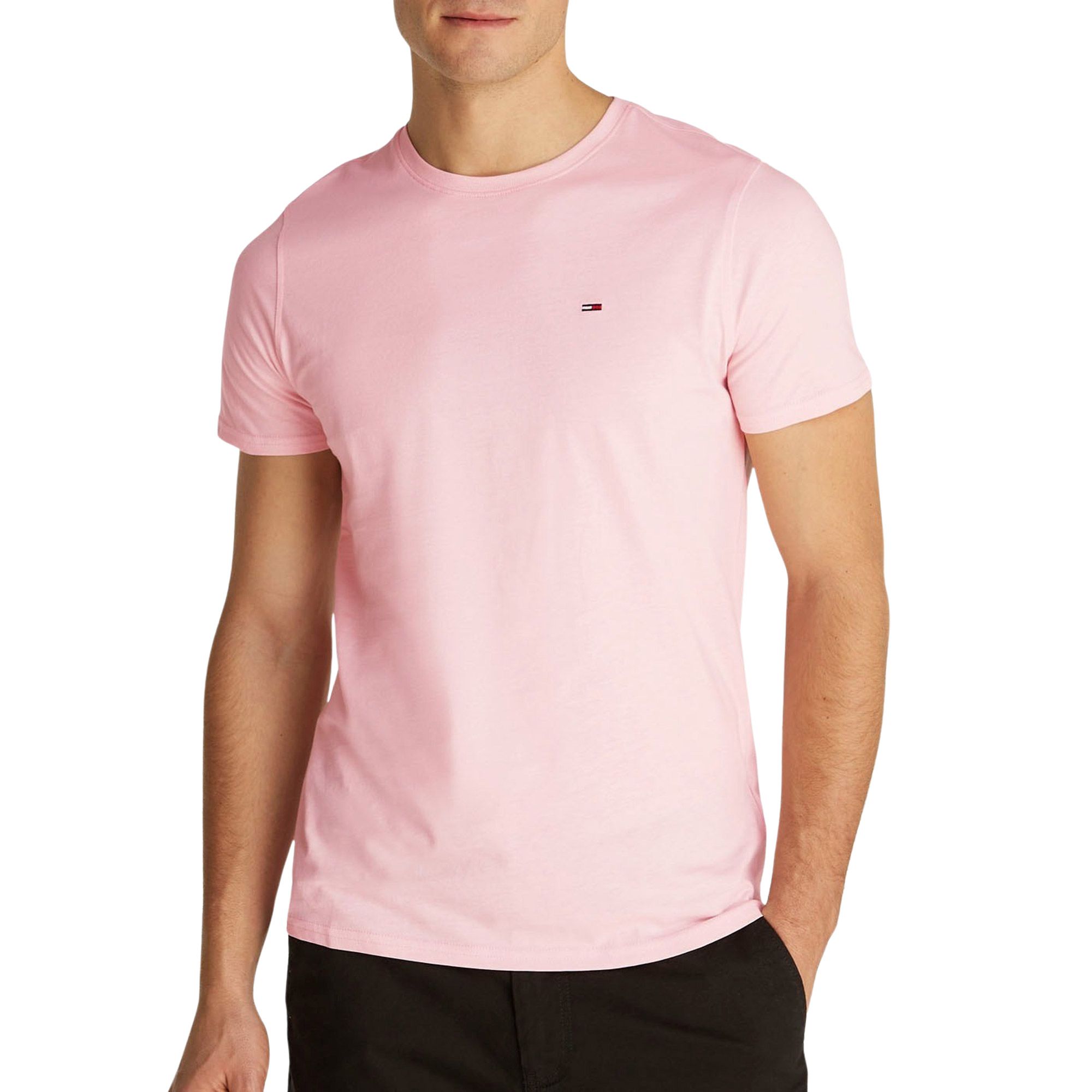 TOMMY JEANS T-shirt TJM ESSENTIAL SOLID TEE met ronde hals en subtiele logo-vlag