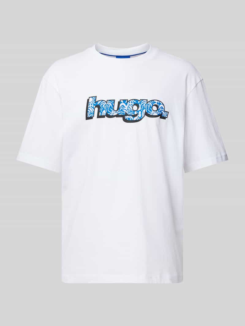 OTTO HUGO Blue T-shirt Nugibol met grote logoprint