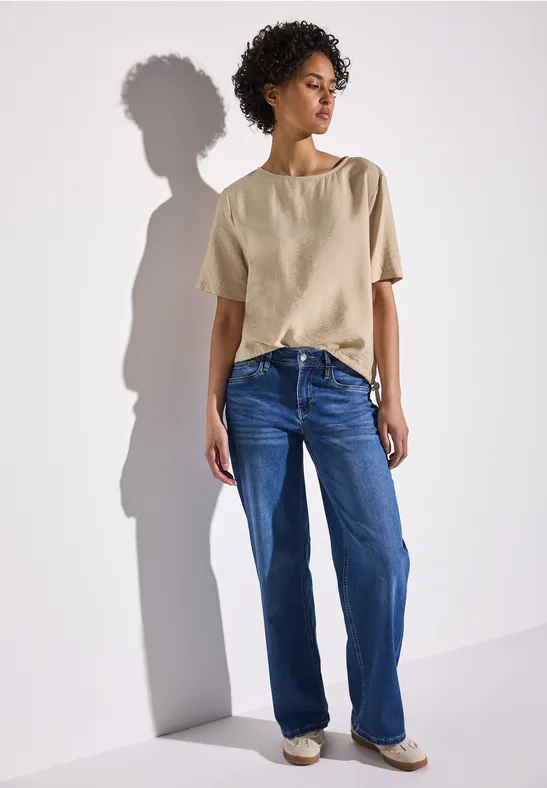 STREET ONE Blouse met korte mouwen met een rijgkoord bij de zoom