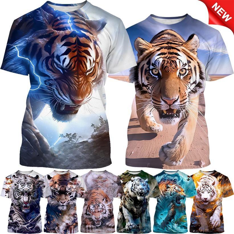 3D Eternal Love White Tiger Series Animal 3D Printing Men's Sportwear T-shirt Casual Short Sleeve Tees Summer Plus Size Men's T-shirts S