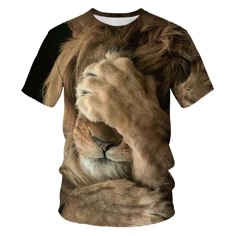 Huiteng Zomer Nieuw dierenpatroon Heren T-shirt met print en leuke elementen O-hals Plus Size Comfortabele top met korte mouwen S