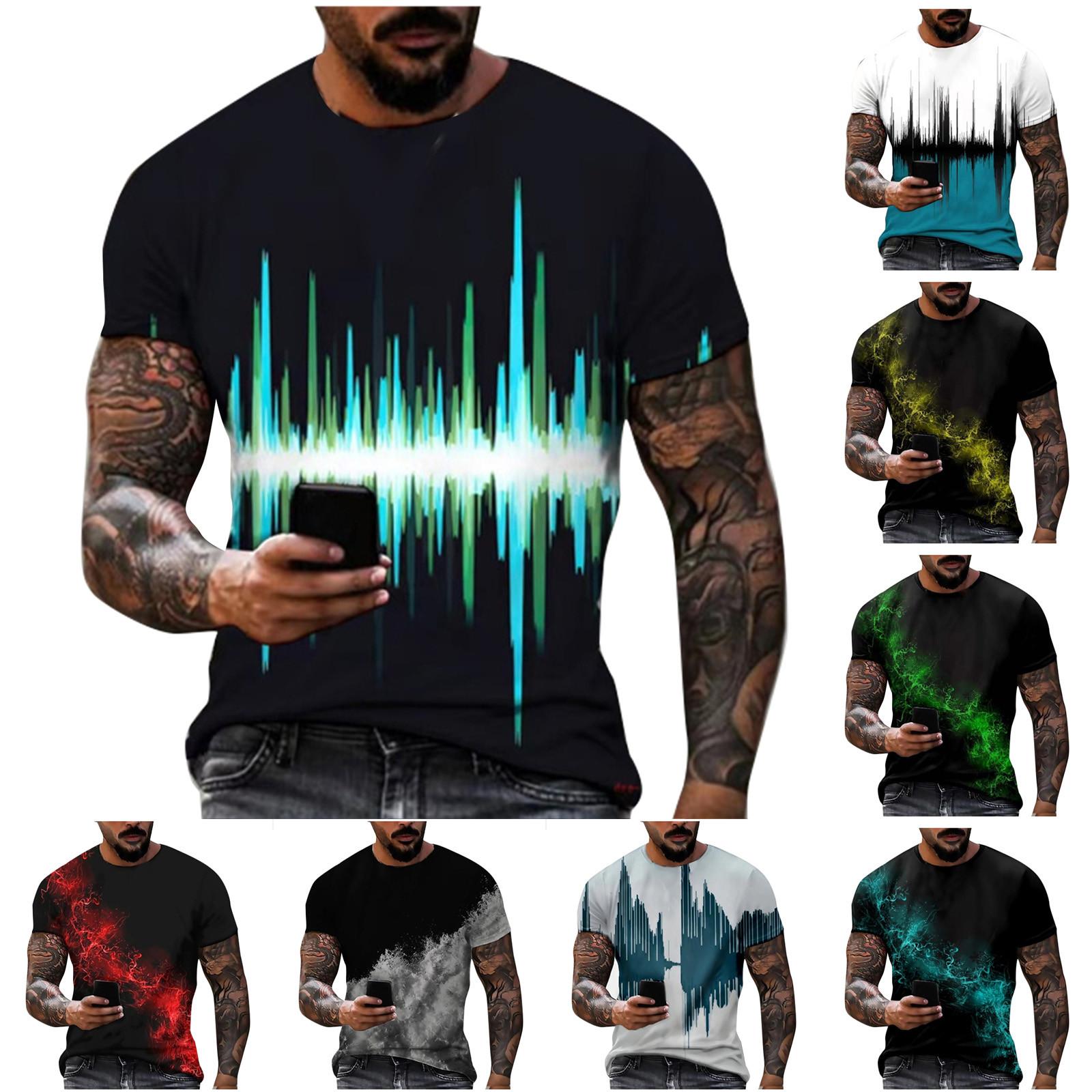 ElongPaoXiao Heren T-shirt met korte mouwen, bedrukt, zomer, ronde hals, top, trend, casual sweatshirt S groen