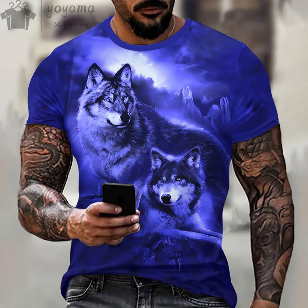 WowClassic Herenkleding Wolf Patroon 3d Print T-shirts Voor Heren Zomer Mode Korte Mouw Tee Vintage Street O-Hals Oversized T-shirt XL