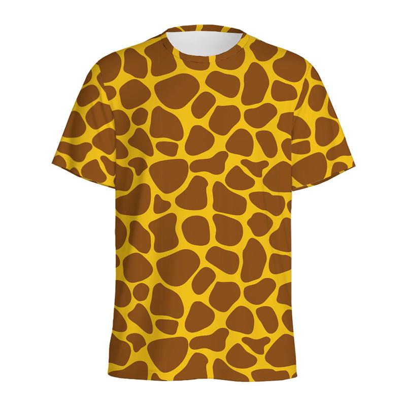 ForYourBeauty Schattig T-shirt met giraffenpatroon voor heren, zomer 3D-geprint dierenhuid T-shirt, modieuze ronde hals, korte mouwen, tops XXXL