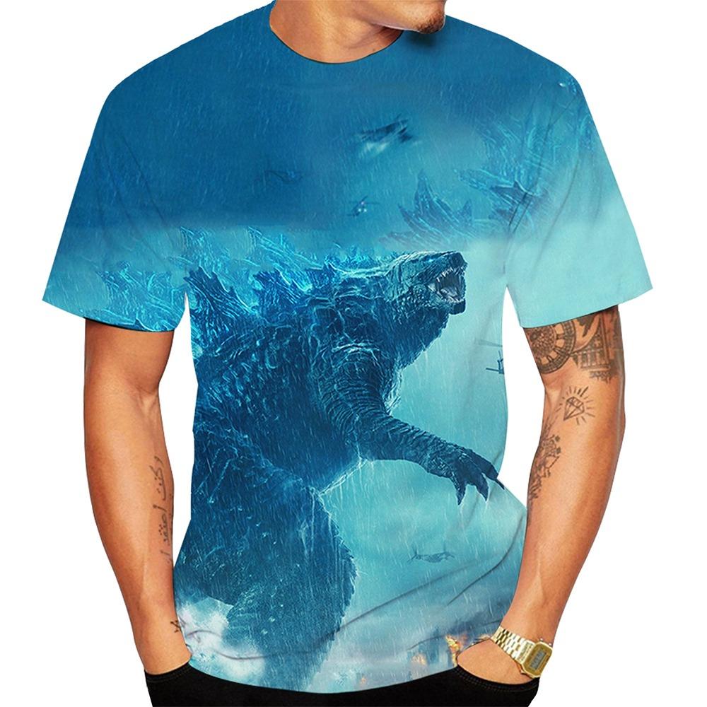 ETST 005 Zomermode T-shirt met dinosauruspatroon Heren 3D-print T-shirts Casual Korte Mouwen Films Films Grappige T-shirts Streetwear Tops L