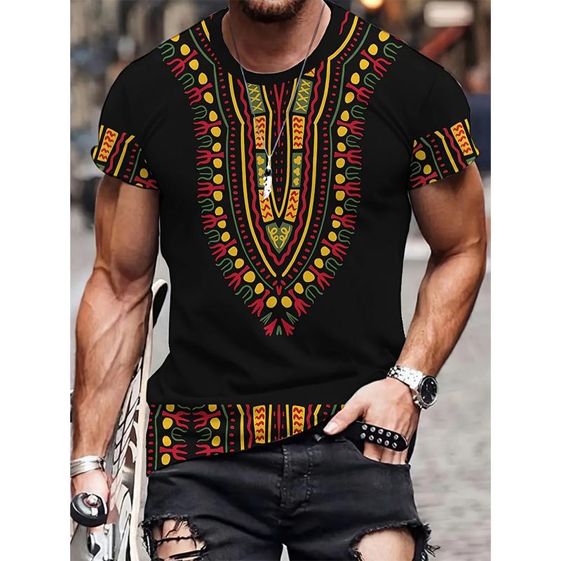 ETST0013 African Ethnic Pattern T-Shirt For Men Tribal Dashiki 3D Printed Tees Summer Casual Short Sleeve Loose T Shirts Round Neck Tops 3XL