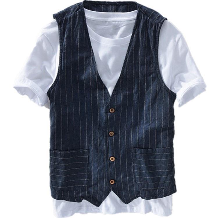 Top Men Wardrobe 2024 Brits Heren Gestreept Lange Mouw Overall Vest Shirt Jas XXXL Vloot