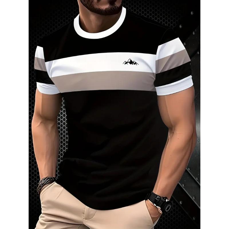 ETST 03 Zomer Klassiek Heren T-shirt Outdoor Ronde Hals Korte Mouw Top Streep Print Street Los T-shirt Mannelijk Oversized Kleding 3XL