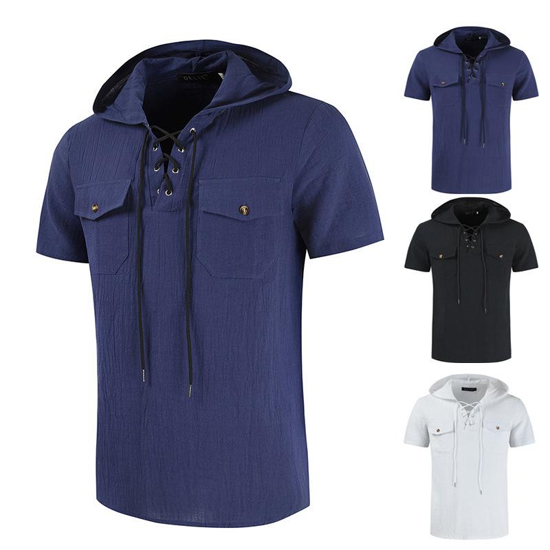 Dress1 Heren T-shirt Casual Hoodies met capuchon Korte mouw Losse Heren Zomer Strandshirts XL marineblauwe kleur